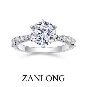Anello in Argento Sterling 925 con Moissanite e Diamante da Laboratorio per Donna Incastonatura a Sei Griffe Taglio Tondo Pavé Anello di Fidanzamento Gioielli da Matrimonio