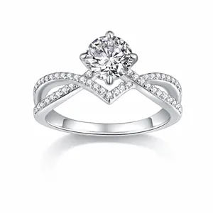 Luxury S925 Sterling Silver Lab Grown Diamond Ring Double Row Cross Twist Moissanite Engagement Wedding Rings For Women Jewelry