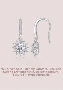 Makroaufnahme von S925 Sterlingsilber Ohrhängern mit runden Labor-Diamanten im Halo-Stil