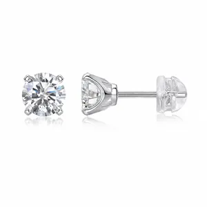925 Sterling Zilveren In Het Lab Gekweekte Diamant Moissaniet Oorknopjes Ronde Briljant Geslepen Vier Klauwen Sieraden