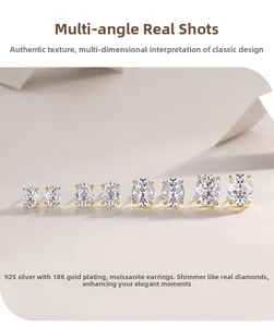 Lot de quatre boucles d'oreilles moissanite ovales en argent 925 plaqué or 18 carats