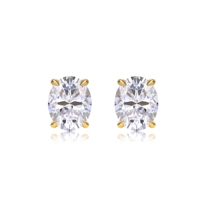 Détails de boucles d'oreilles en moissanite taille ovale avec griffes plaquées or 18 carats