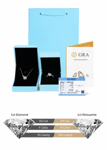 Luxurious 1 carat Moissanite ring and necklace set with GRA certificate and blue gift box