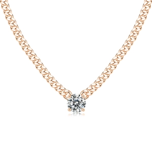 Roségoldene Panzerkette mit einem brillanten runden Moissanit-Solitär-Anhänger für Damen
