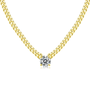 Klassische S925 Silber Kubanische Gliederkette mit rundem Moissanit-Anhänger für Damen