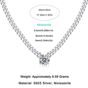 Elegante S925 Sterlingsilber Kubanische Kette mit einem brillanten Moissanit-Anhänger