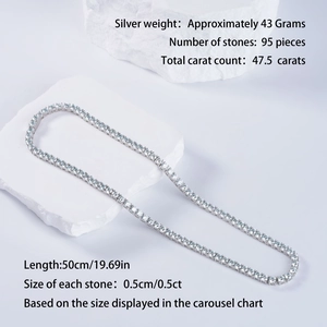 Details zur S925 Silber Tennis-Halskette mit 95 Stück 0,5 ct Moissanit Steinen, 50cm lang