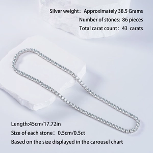 Detailansicht der S925 Sterling Silber Moissanit Tenniskette mit insgesamt 43 Karat