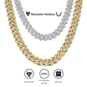 Iced out S925 sterling silver Cuban link necklace with moissanite diamonds in gold and silver