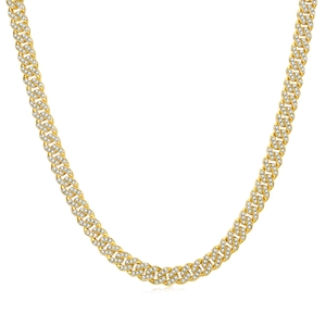 Macro shot of gold S925 sterling silver Cuban link chain encrusted with Moissanite
