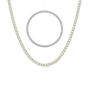 VVS Moissanit Tenniskette Halskette 925 Sterlingsilber Vergoldet Hip Hop Iced Out Rundschliff Moissanit Choker Halskette Mit GRA-Zertifikat Für Herren Damen Schmuck Geschenk
