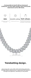 Detailed macro view of S925 silver Cuban chain with D-color 3EX moissanite stones