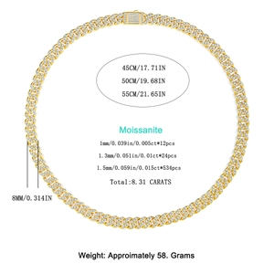 S925 Sterling Silver Moissanite Cuban Link Chain Necklace For Men Women Hip Hop Pavé Setting Luxury Jewelry Gift