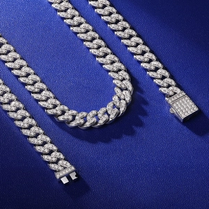 Iced out Cuban link necklace in S925 sterling silver with moissanite pavé setting