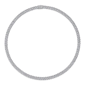 Classic S925 sterling silver Cuban link necklace with sparkling moissanite stones