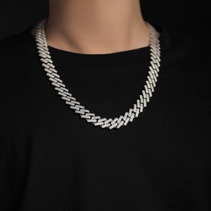 Men's hip-hop S925 sterling silver Cuban link chain necklace with Moissanite stones