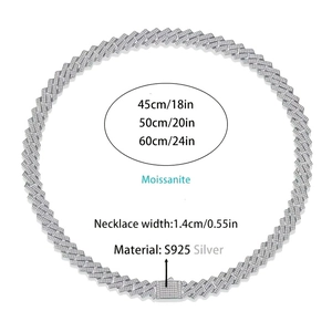 S925 silver Moissanite Cuban chain necklace available in 18, 20, and 24 inch lengths