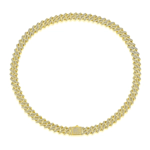 Detail of hip hop cuban link chain with full pave diamonds and 18k gold plating