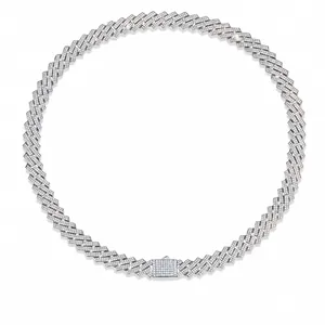 Luxueux Collier Maille Gourmette en Argent Sterling 925 Moissanite pour Hommes Femmes Iced Out Hip Hop Chaîne Incrustée Bijoux Électroplaqués