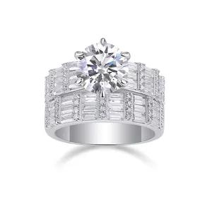 S925 Sterling Silver Moissanite Ring Set For Women Luxury Round Brilliant Cut Stackable Wedding Engagement Band Jewelry