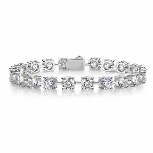 Moissanit Tennis Armband S925 Sterlingsilber Rundschliff Labordiamant Gliederkette Weißgold Plattiert Schmuck Mit GRA-Zertifikat Für Damen