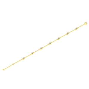 Close-up of S925 silver bubble bracelet with 7 bezel-set stones and gold finish