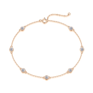 Elegant 18k rose gold plated S925 silver bubble bracelet with 7 round moissanite stones