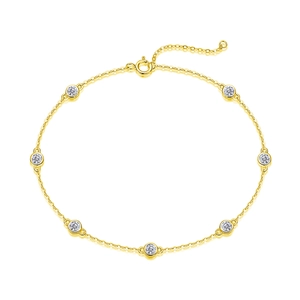Elegant 18k gold plated S925 sterling silver bubble bracelet with 7 bezel-set moissanite stones