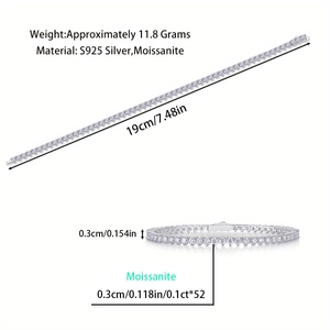 Details zum 19cm S925 Silber Tennisarmband mit 52 Stück 0,1ct Moissanit Steinen