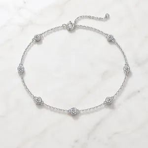 Pulsera de Burbujas de Moissanita en Plata de Ley S925 Con Certificado GRA Para Mujer Chapado en Oro Blanco Corte Redondo Engaste en Bisel