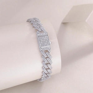 Hip hop S925 silver Cuban link bracelet featuring iced out pave moissanite stones