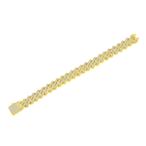 Macro shot of gold-plated Moissanite Cuban link bracelet with diamond box clasp detail