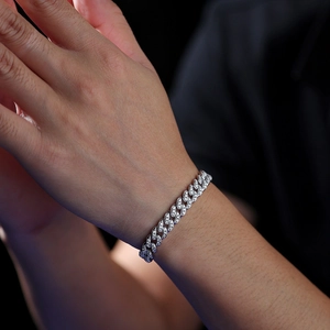 Bracelet cubain pour homme en argent sterling S925 avec pierres de moissanite pavées