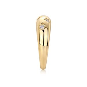 Polished gold S925 silver ring featuring three inlaid star-shaped moissanite stones