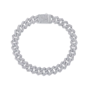 Detail of S925 silver Cuban link bracelet with moissanite pavé and secure box clasp