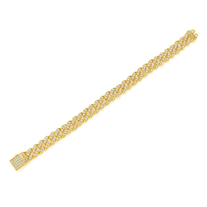 Vue détaillée du bracelet gourmette plaqué or avec pavage de pierres en zircone blanche