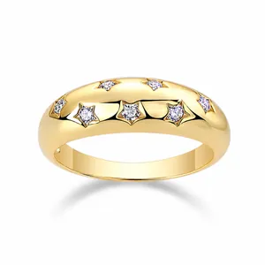 S925 Sterling Silver Moissanite Star Ring For Women Gold Plated Starry Dome Ring Fashion Jewelry Wedding Party Gift With GRA Certificate