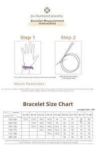 Größentabelle für S925 Silber Moissanit Armband mit Messanleitung und Gewichtstabelle