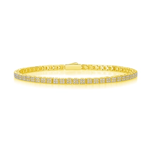 Luxurious double-row gold tennis bracelet with brilliant pavé square links and box clasp