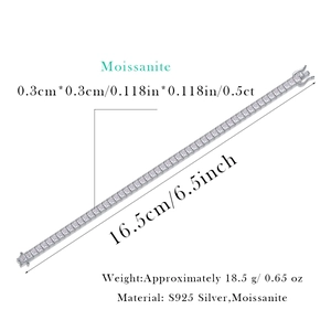 Detail view of S925 sterling silver moissanite tennis bracelet showing 16.5cm length