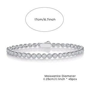 Bracciale tennis in moissanite in argento S925 lungo 17cm con pietre da 0,25cm