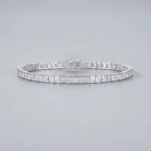 925 Sterling Silver Moissanite Tennis Bracelet 18K White Gold Plated Princess Cut Square Moissanite Bracelet Hip Hop Jewelry