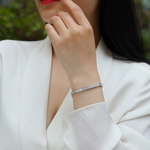Classic S925 silver tennis bracelet with square-cut moissanite stones in 18K white gold finish