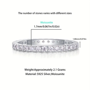 Technical drawing showing 1.7mm Moissanite stones and 1.88mm S925 silver band height