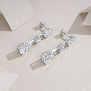 Elegant S925 sterling silver drop earrings with pear and round cut moissanite stones