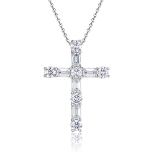 Elegant 925 sterling silver cross pendant necklace with sparkling moissanite stones
