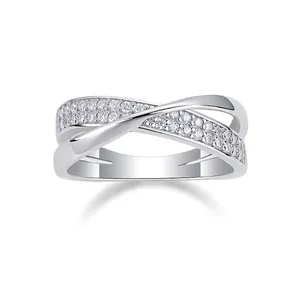 925 Sterling Silver Moissanite Ring For Women Crossed Double Layer Design Inlaid D Color Moissanite Ring With GRA Certificate Gift Box