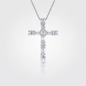 Luxury 925 Sterling Silver Moissanite Cross Pendant Necklace For Women Elegant Gold Plated Inlaid Fine Jewelry Anniversary Gift