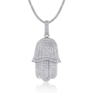 Colgante Mano de Fátima de plata 925 con cadena de tenis brillante para estilo hip hop