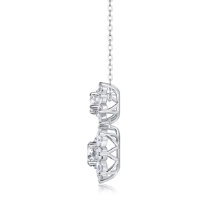 Detailansicht der doppelten Sonnenblumen-Anhänger aus S925 Silber von der Seite